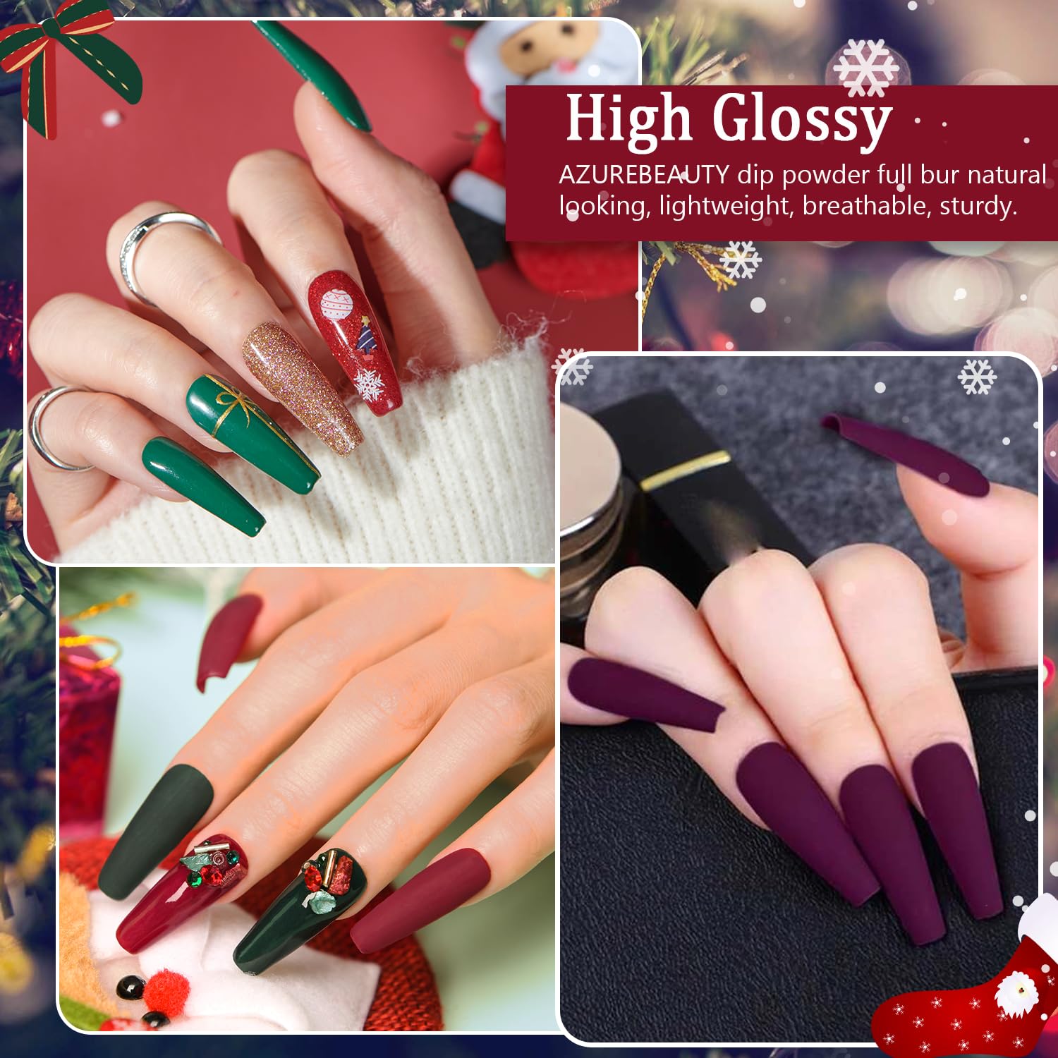 AZUREBEAUTY dip powder colors display 32 vibrant tones for personalized manicures.