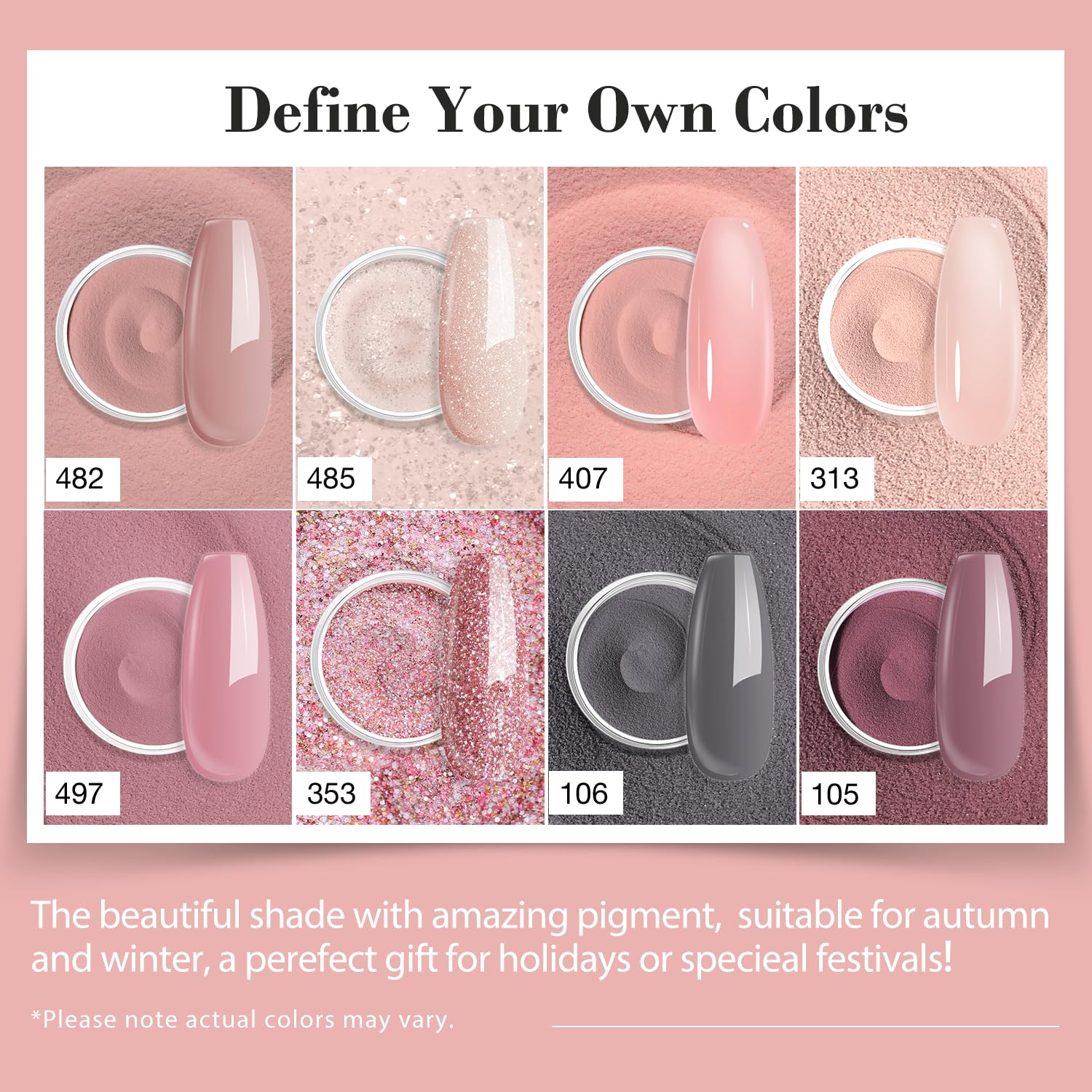 AZUREBEAUTY dip powder colors eight shades for vibrant looks.
