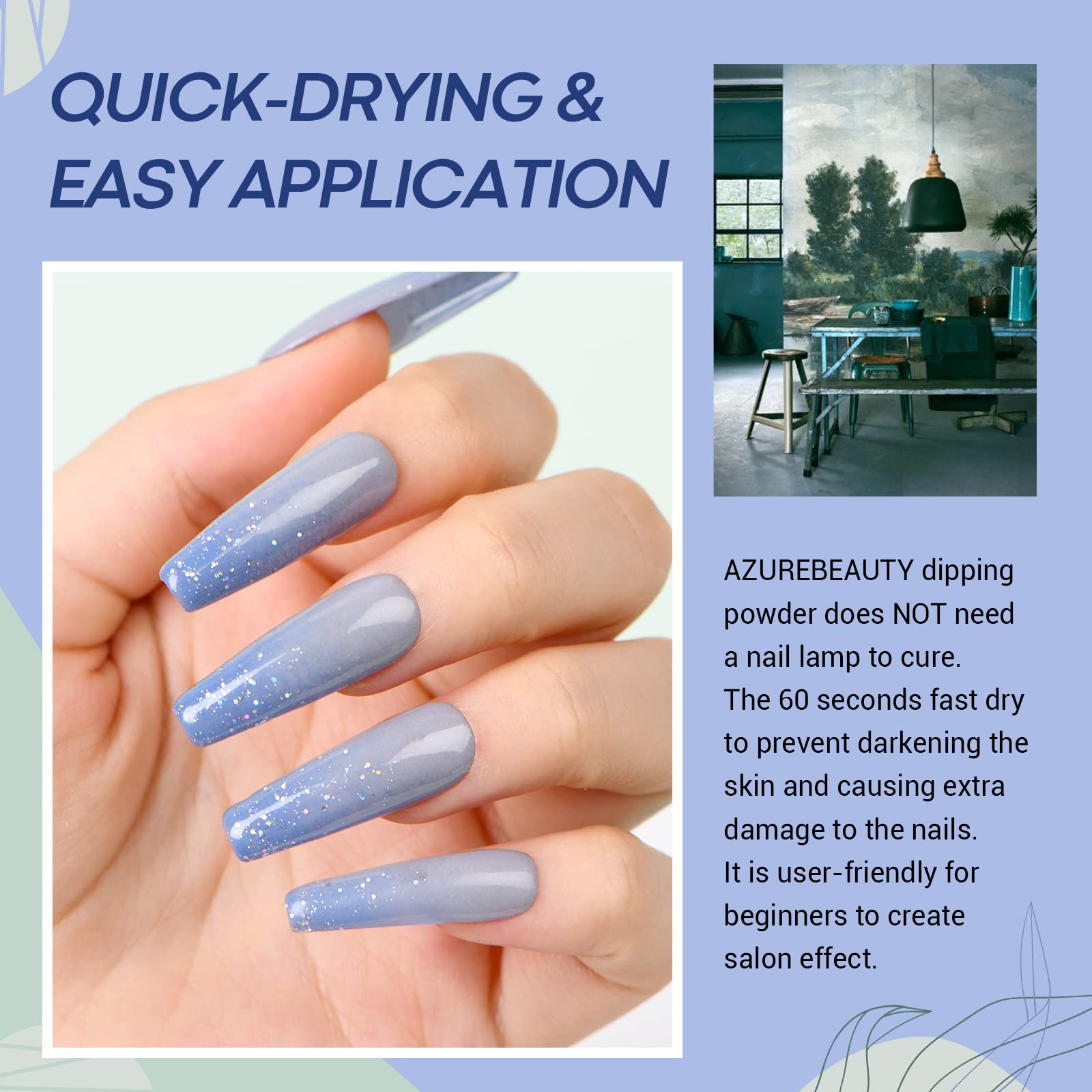 AZUREBEAUTY dip powder cornflower blue shade for vibrant everyday look