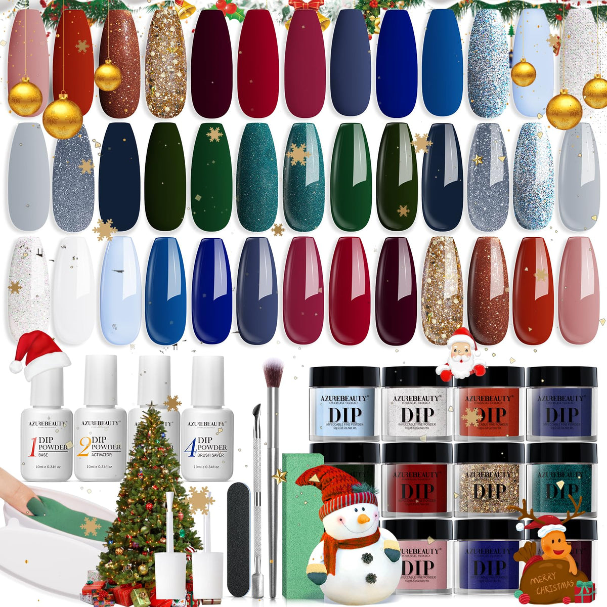 AZUREBEAUTY Dip Powder Kit 20 color swatches reveal a vibrant shade range for mix-and-match nails
