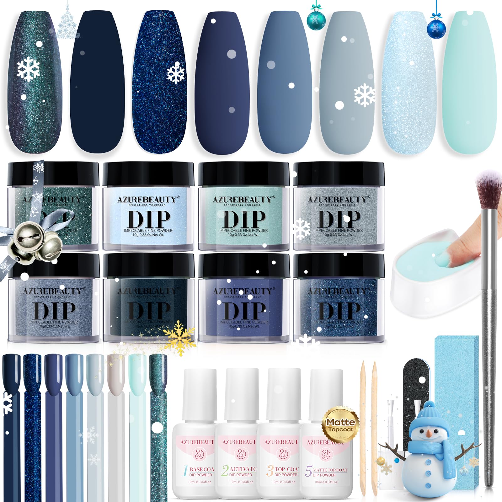 AZUREBEAUTY dip powder kit 30pcs box scene highlighting complete starter set for DIY manicures.