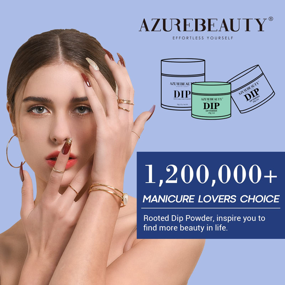 AZUREBEAUTY dip powder kit close-up showing texture and color payoff