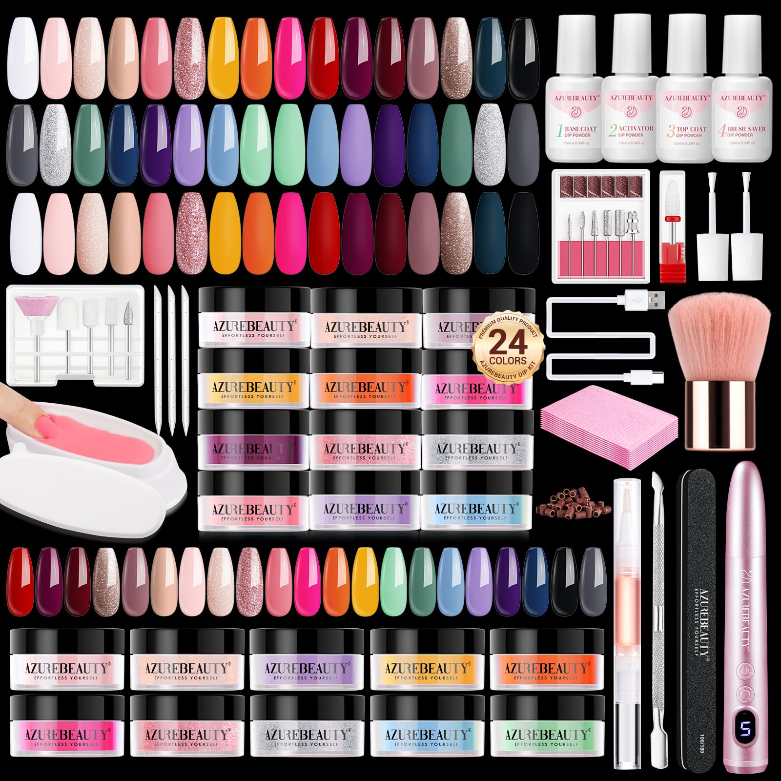 AZUREBEAUTY dip powder color swatches for at-home manicure ideas