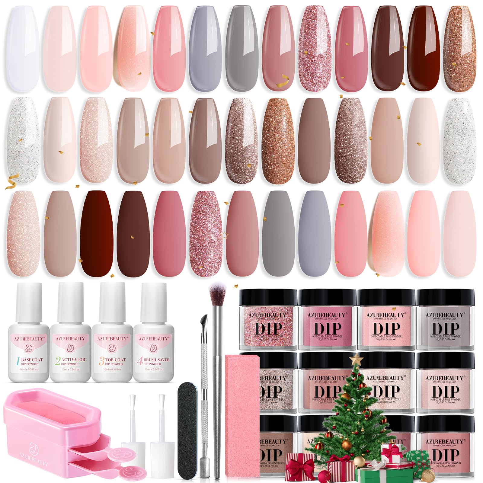 AZUREBEAUTY 31 Pcs Dip Powder Kit color swatches showcase vibrant 20 shades for nails.
