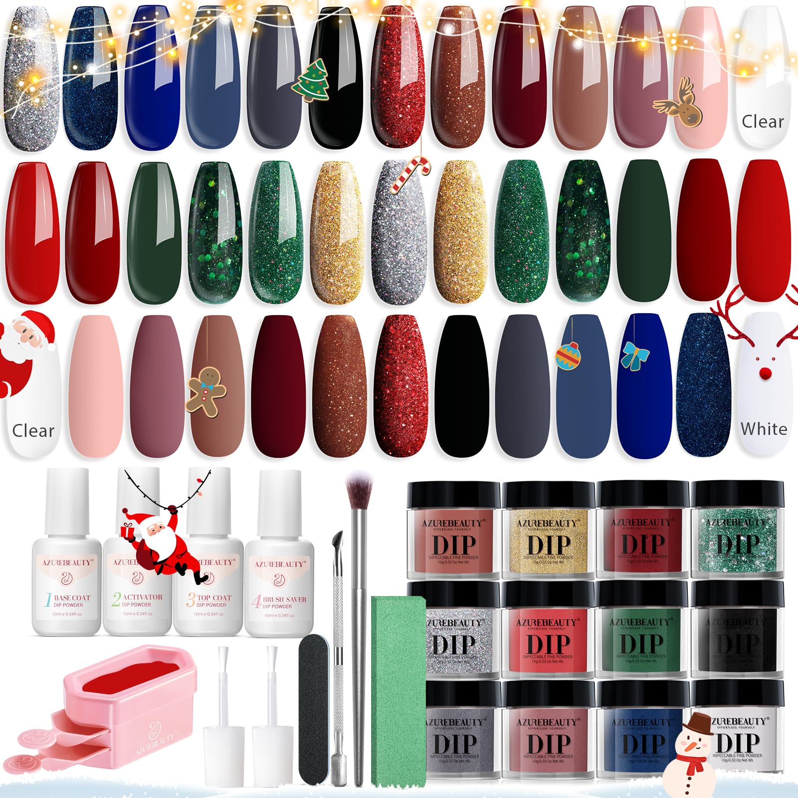 AZUREBEAUTY dip powder kit colors in vibrant festive hues for a long-lasting manicure