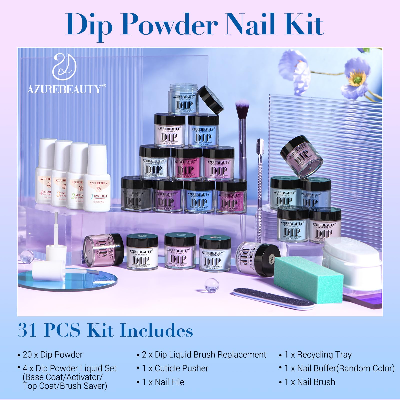 AZUREBEAUTY dip powder recycling tray and pigments enable easy French dip nails.