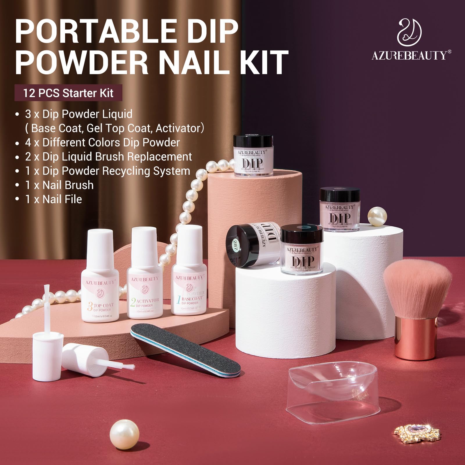 AZUREBEAUTY Dip Powder Kit nail file demonstrates shaping for professional results
