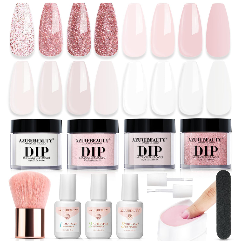 AzureBeauty dip powder nail kit front view with tools for DIY manicure