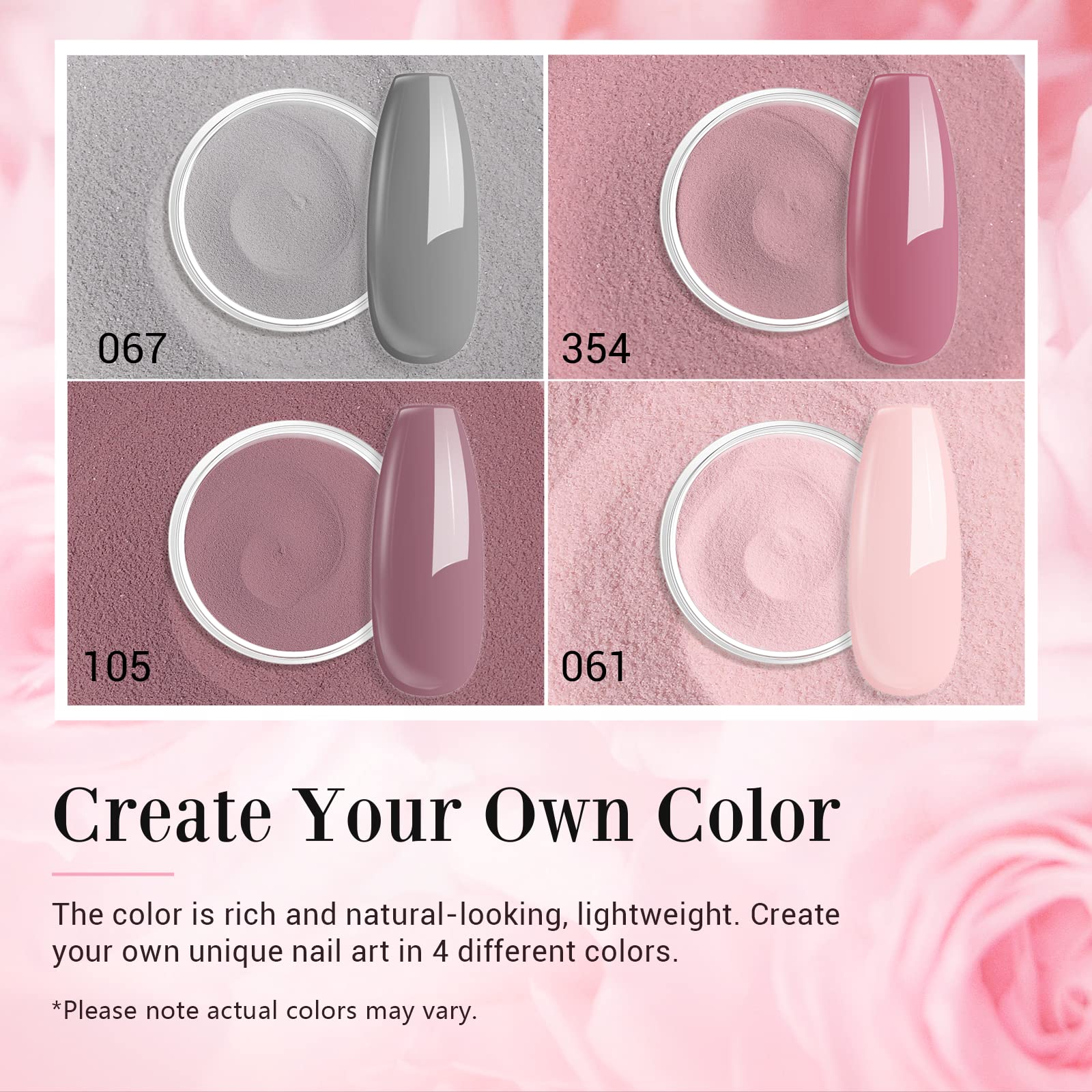 AZUREBEAUTY dip powder pink shade provides natural-looking color and shine.