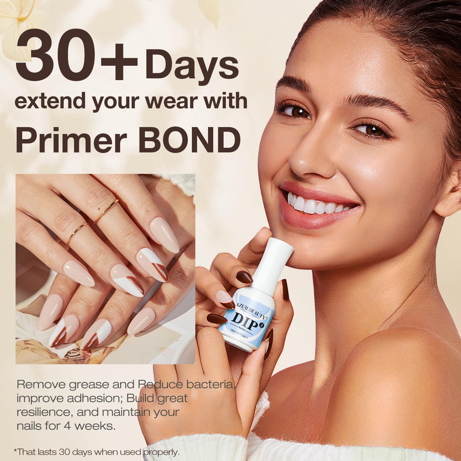 AZUREBEAUTY dip top coat 15ml seals color with a durable shine.