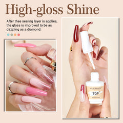 AZUREBEAUTY dip top coat bottle provides glossy finish and chip resistance.
