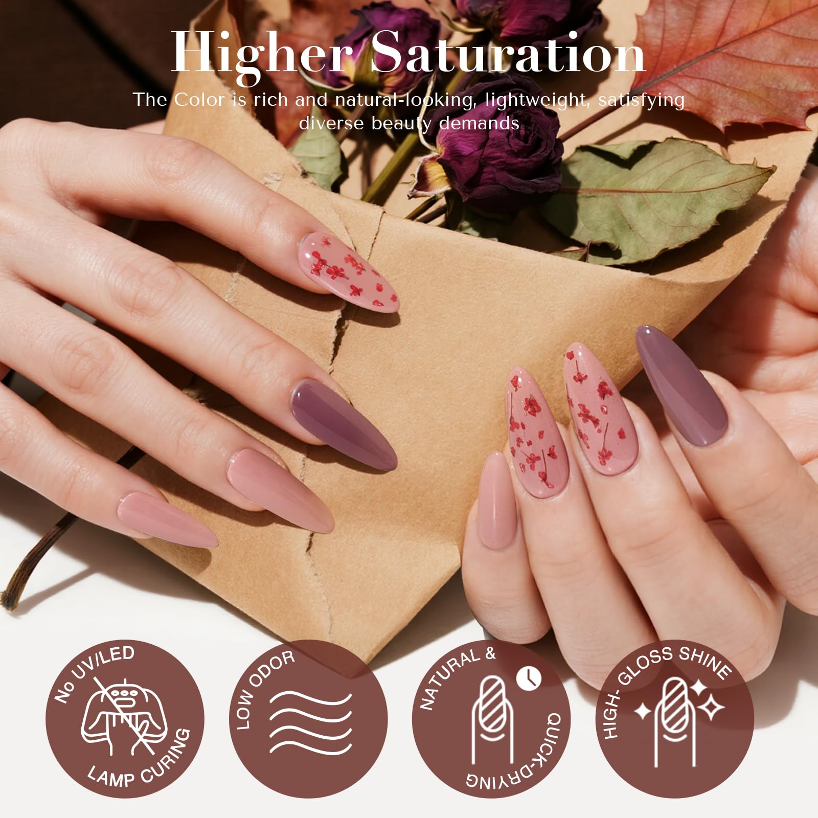 AZUREBEAUTY dried flower accent adds subtle floral nail art touch