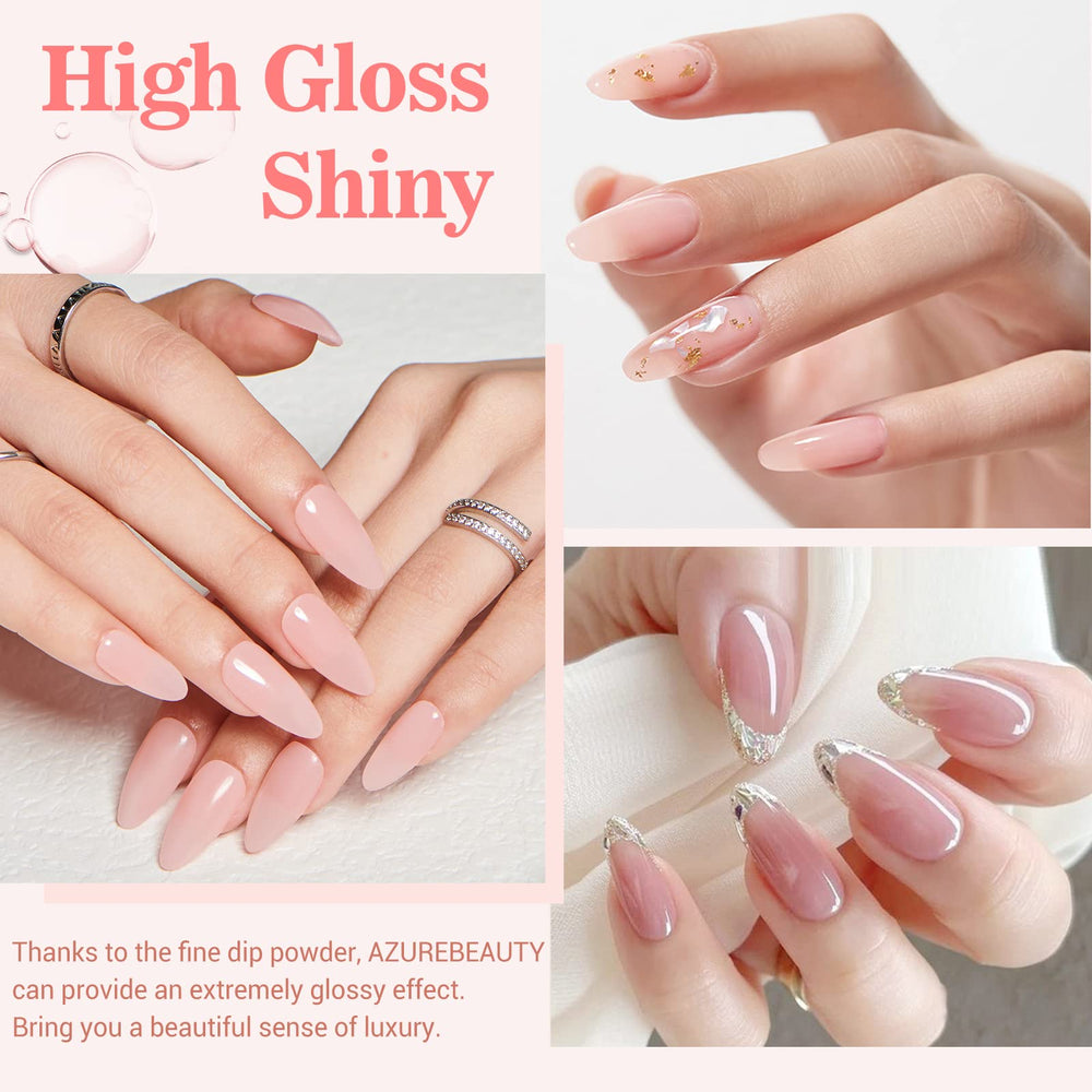 AZUREBEAUTY jelly pink dip powder close-up for natural-looking shine.