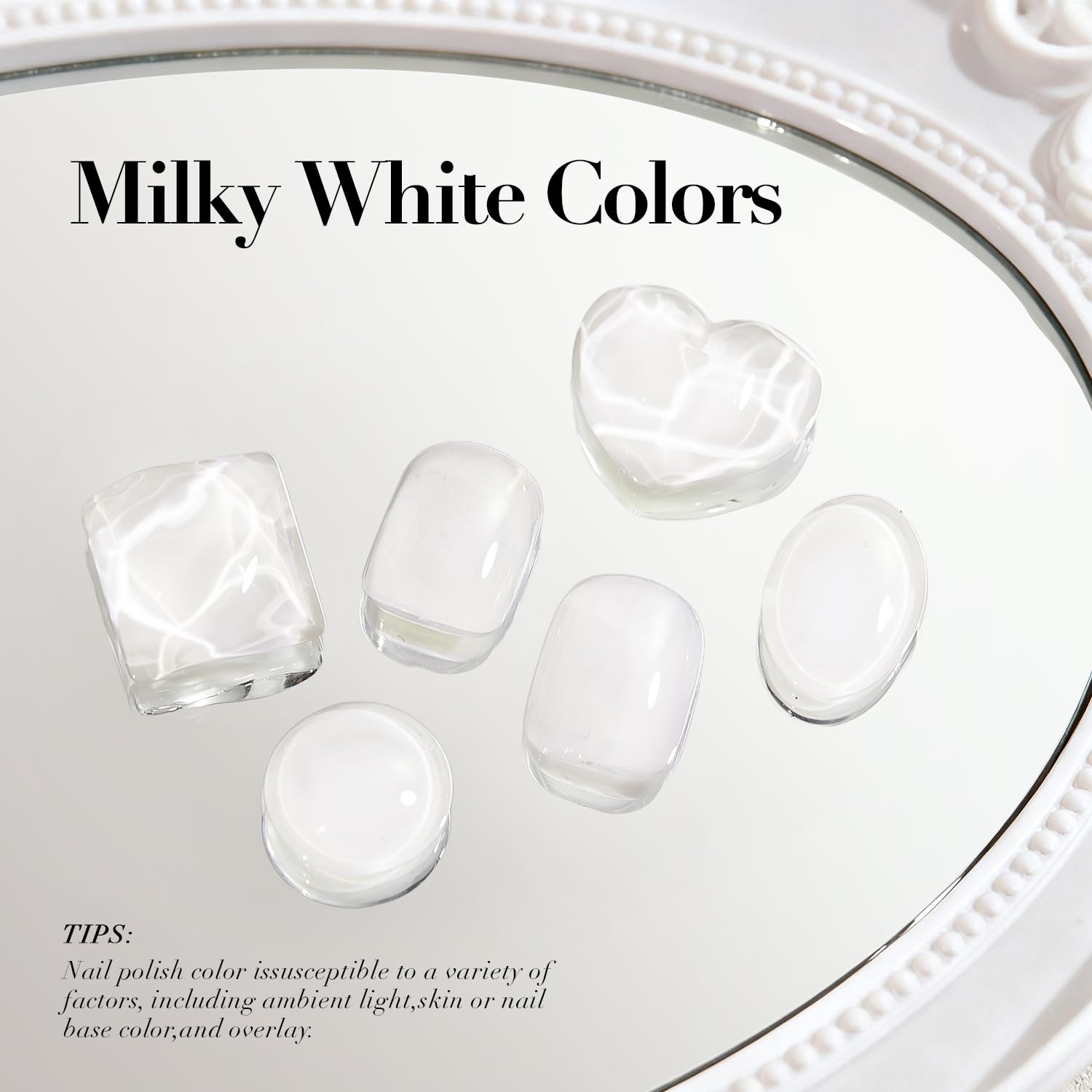 AzureBeauty Milky White pearl-gloss finish on nails for a polished look.