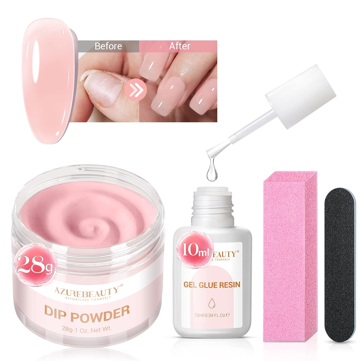 AZUREBEAUTY nail repair kit jelly pink dip powder close-up showing natural finish and repair capability.