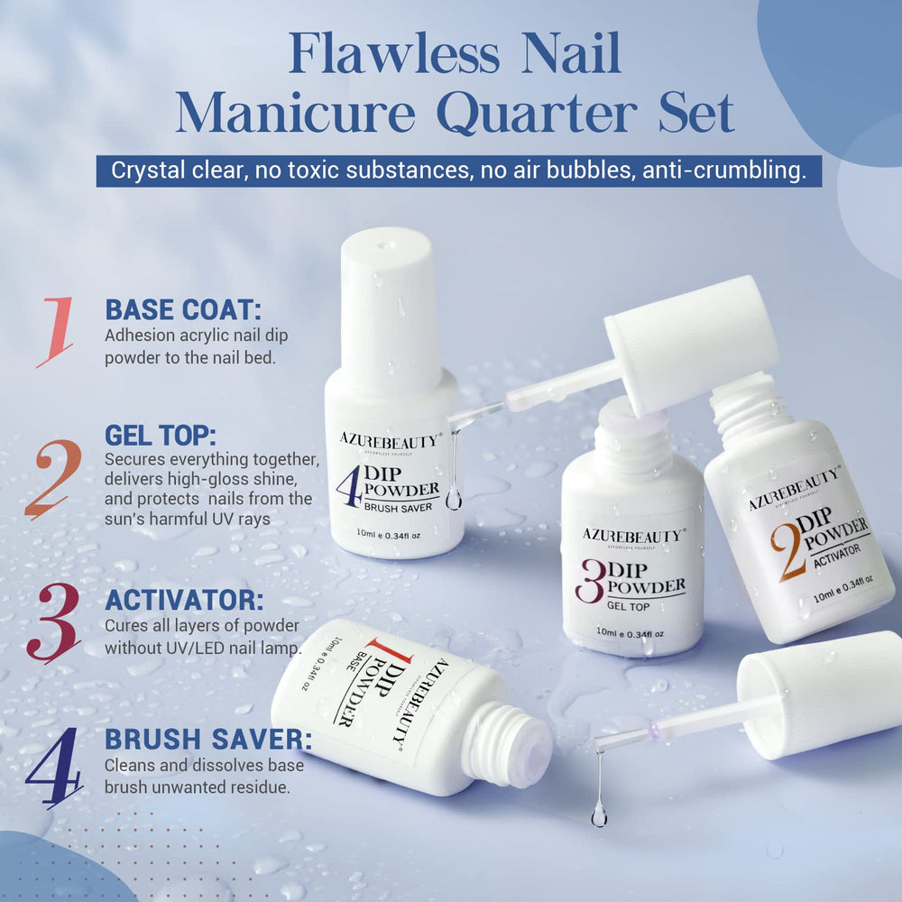 AzureBeauty Professional tools: nail brush, cuticle pusher, and file for precision.