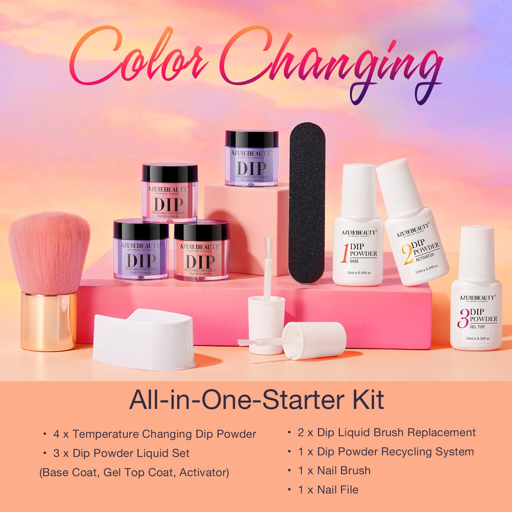 AZUREBEAUTY purple color-changing dip powder with rich shimmer.