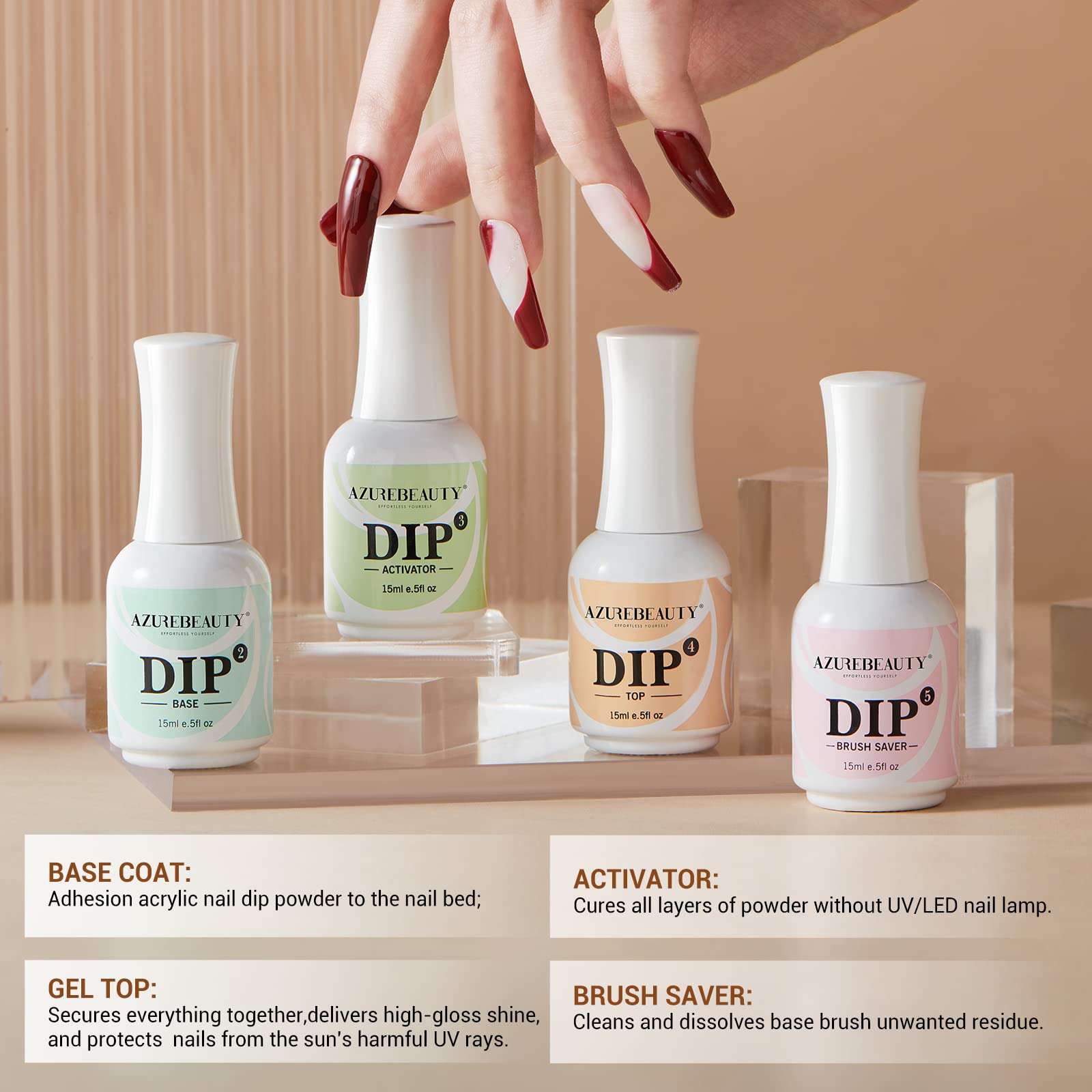 AZUREBEAUTY set on desk—organized dip kit for home or salon.