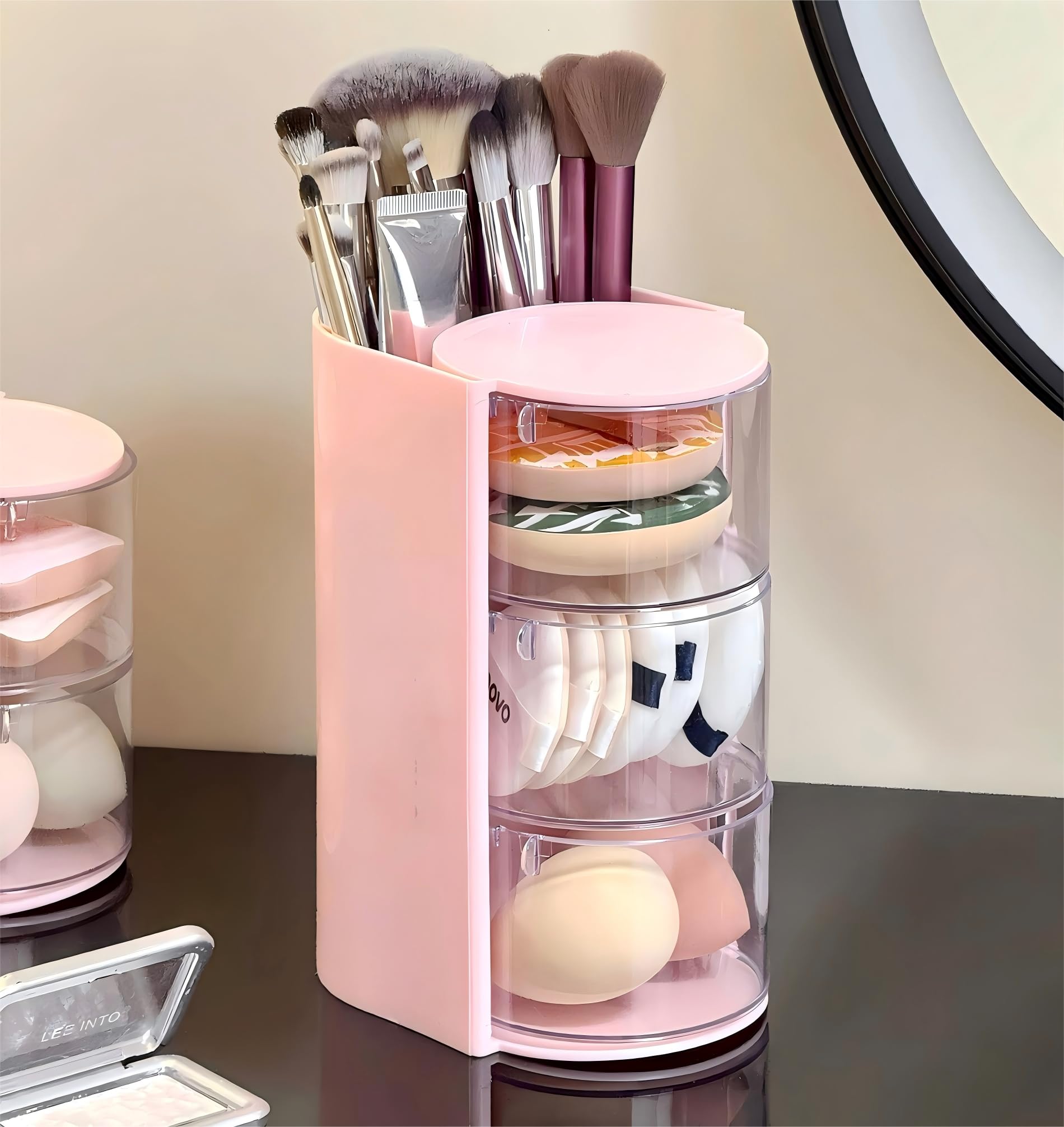 Azurphoric makeup brush holder keeps brushes organized and within reach during routine.