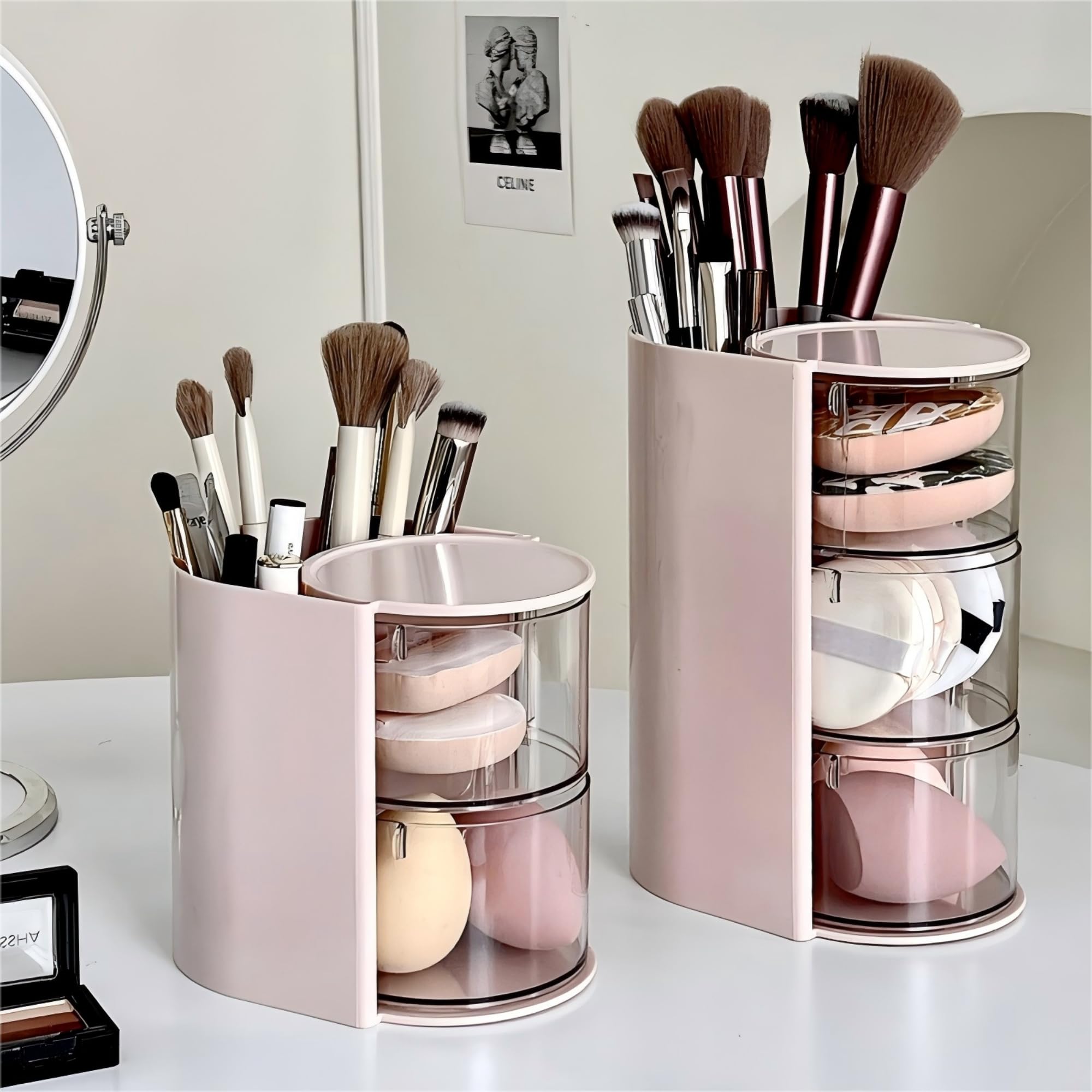 Azurphoric pink dressing-table setup—tidy, organized vanity for daily routines