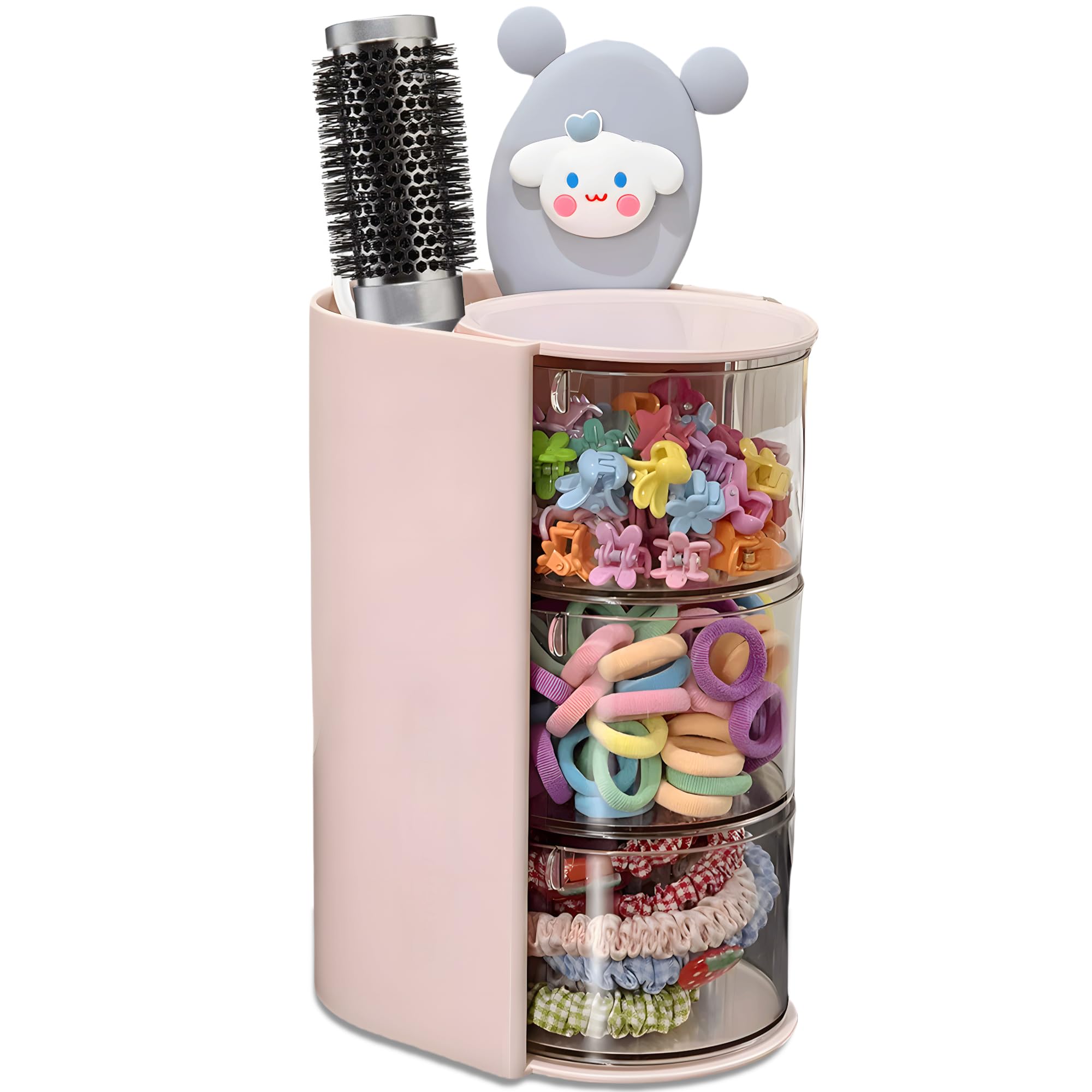 Azurphoric rotatable hair accessories organizer in pink for easy access and streamlined vanity.