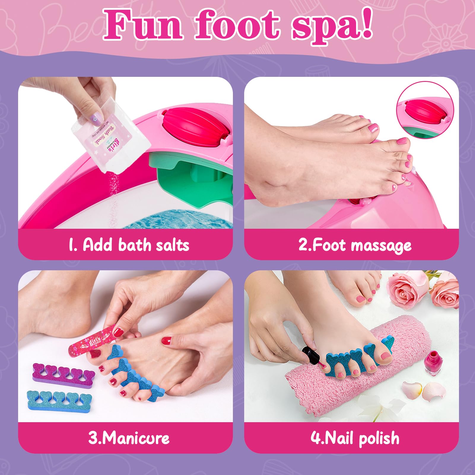 B Bascolor Foot soak tub includes towel and flip-flops for easy spa setup.
