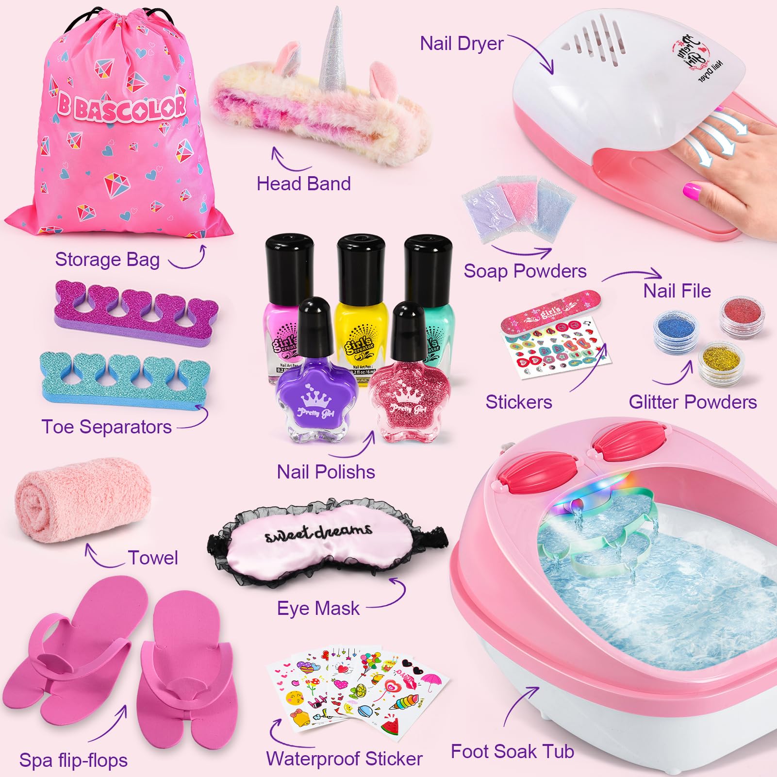 B Bascolor Pedicure foot spa set with accessories for a complete at-home spa.