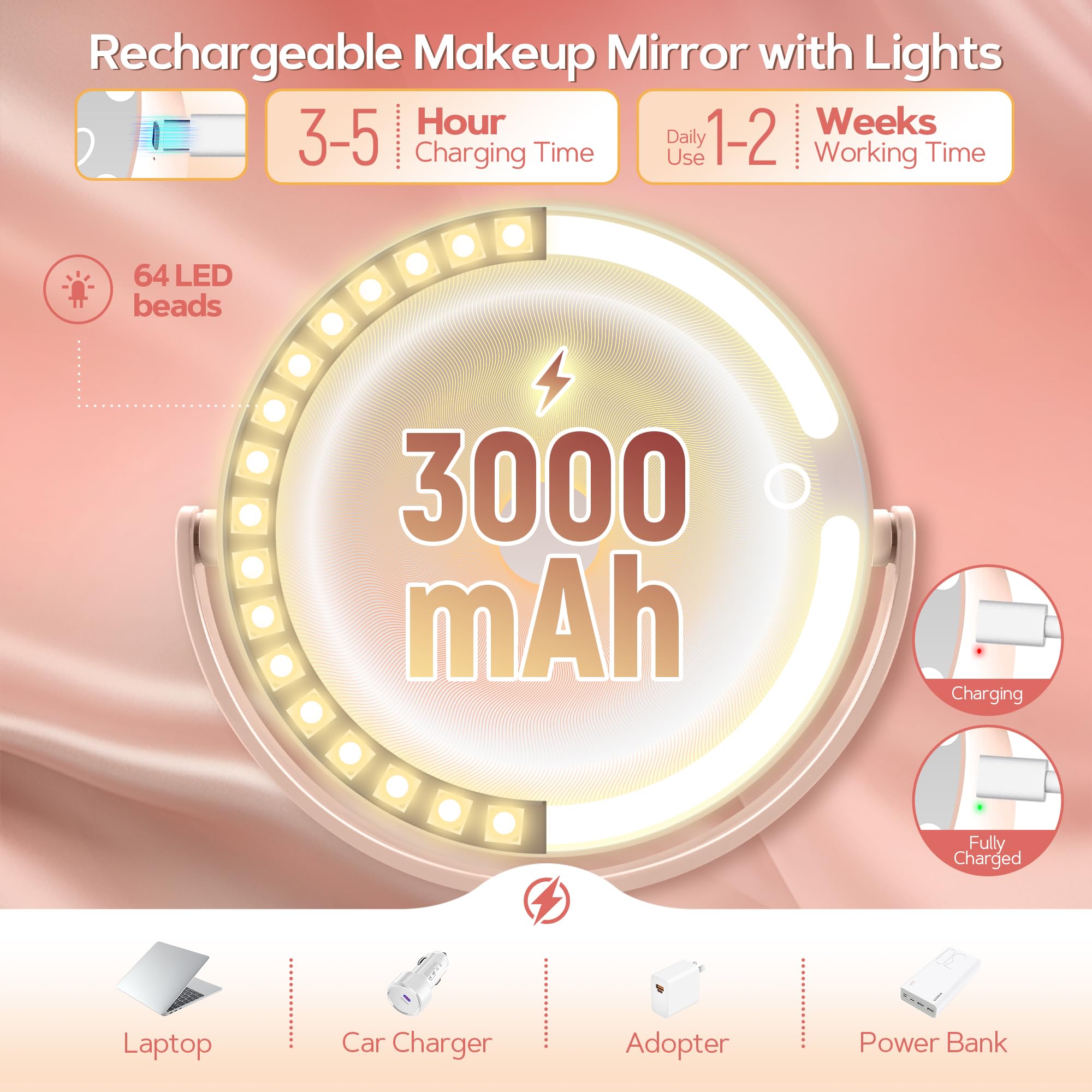 B Beauty Planet makeup mirror 360° rotation for flexible viewing angles