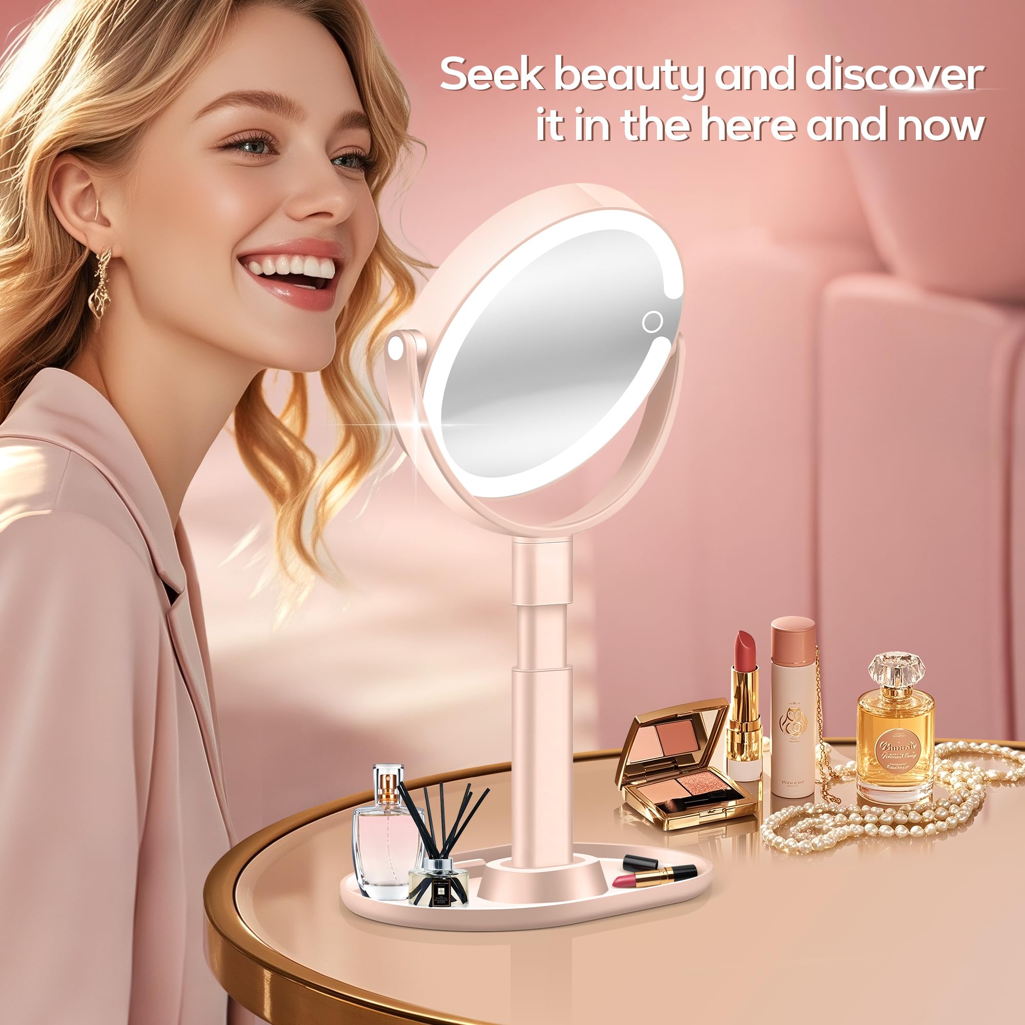 B Beauty Planet makeup mirror base stores tools and features a phone holder