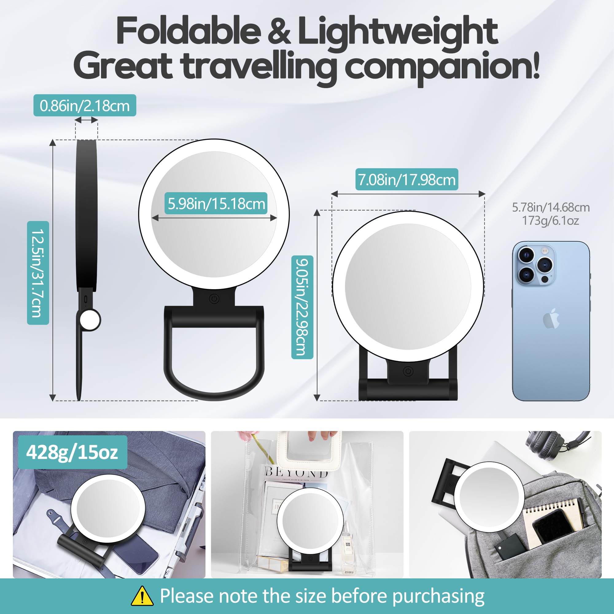 B Beauty Planet magnifying mirror with light 1x side ready for everyday makeup application