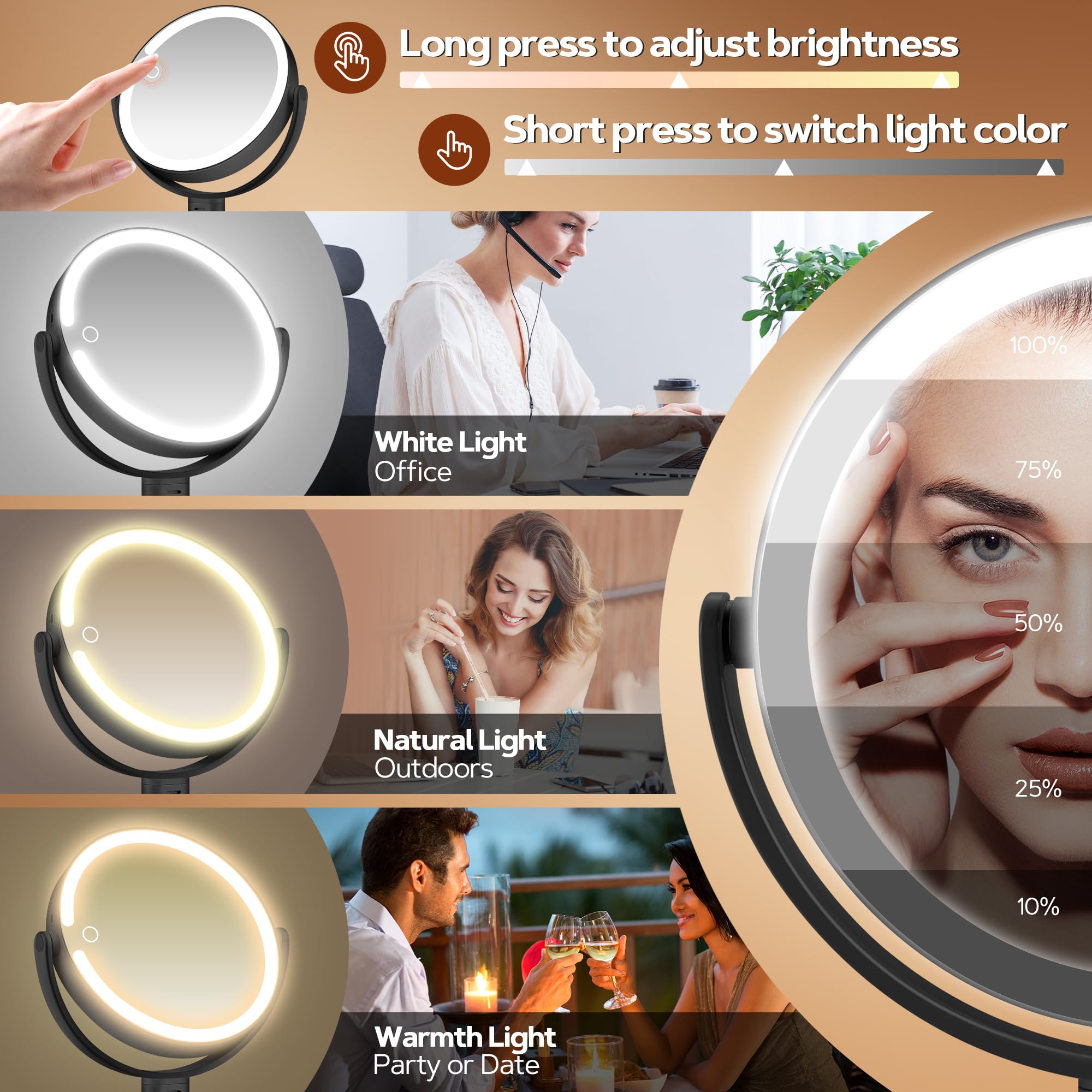 B Beauty Planet mirror rotates 360 degrees for versatile viewing angles.