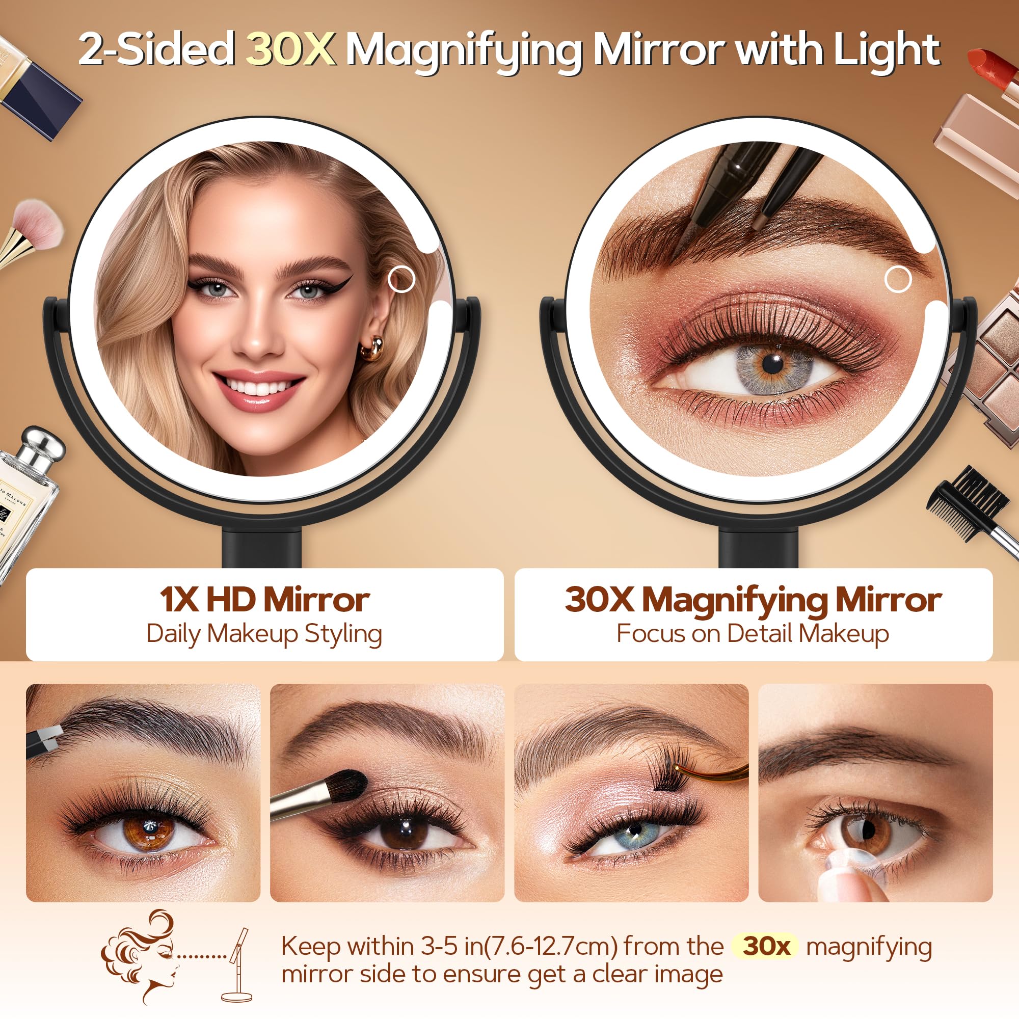 B Beauty Planet rechargeable mirror with long-lasting battery and eco-friendly auto-off.