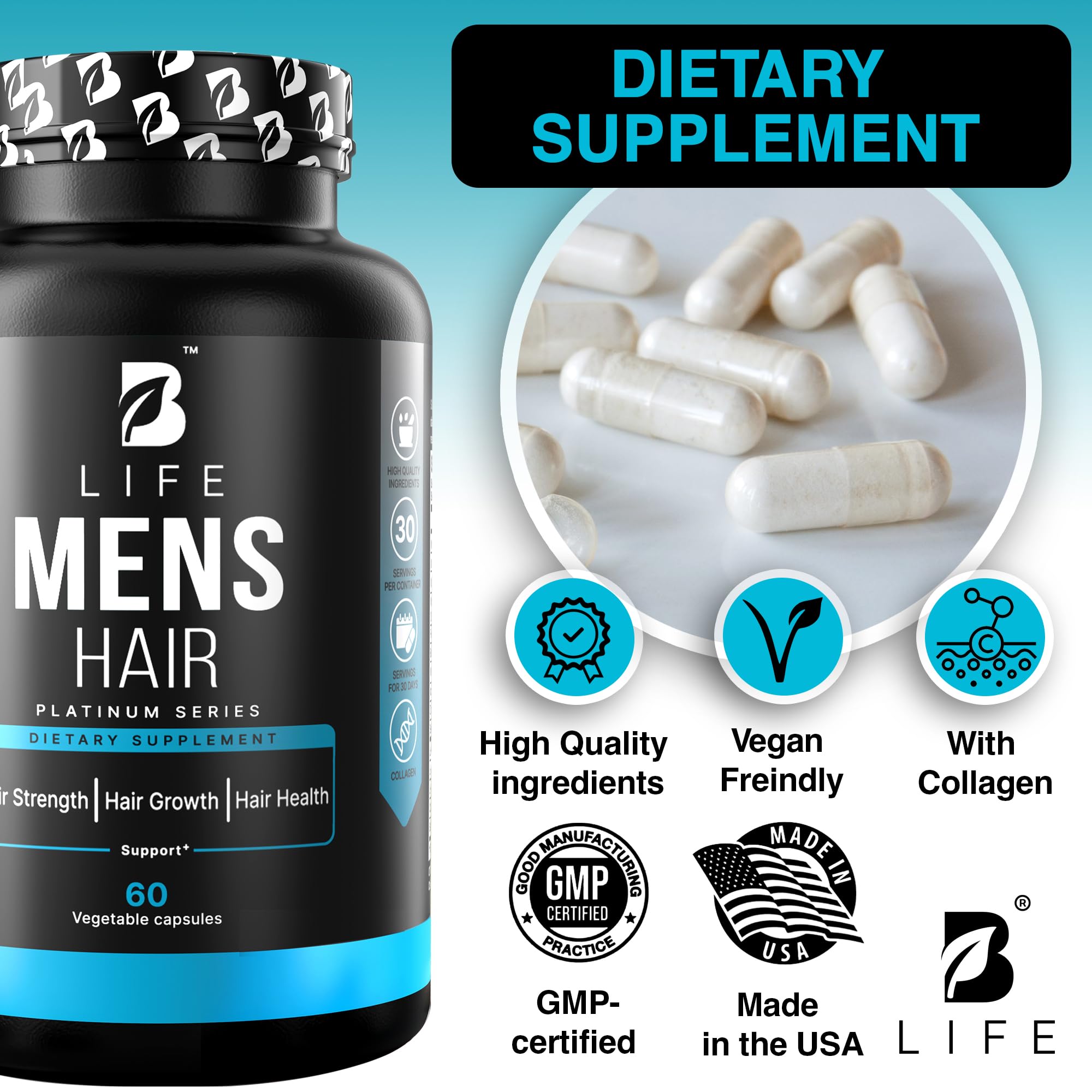 Hair follicle nourishment concept with B Life Company product imagery.