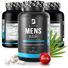 B Life Company men hair growth supplement bottle shown for thicker hair.