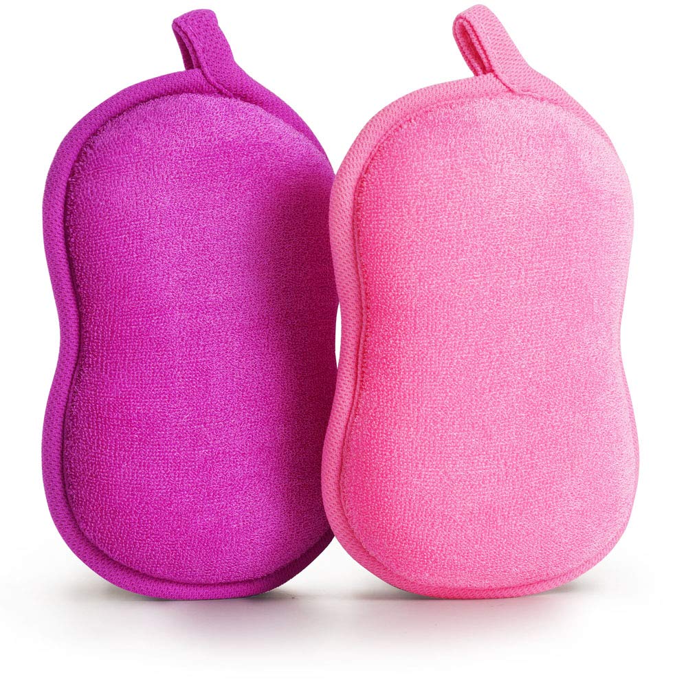 BabaMate baby bath sponge front view in pink-violet for gentle cleansing.