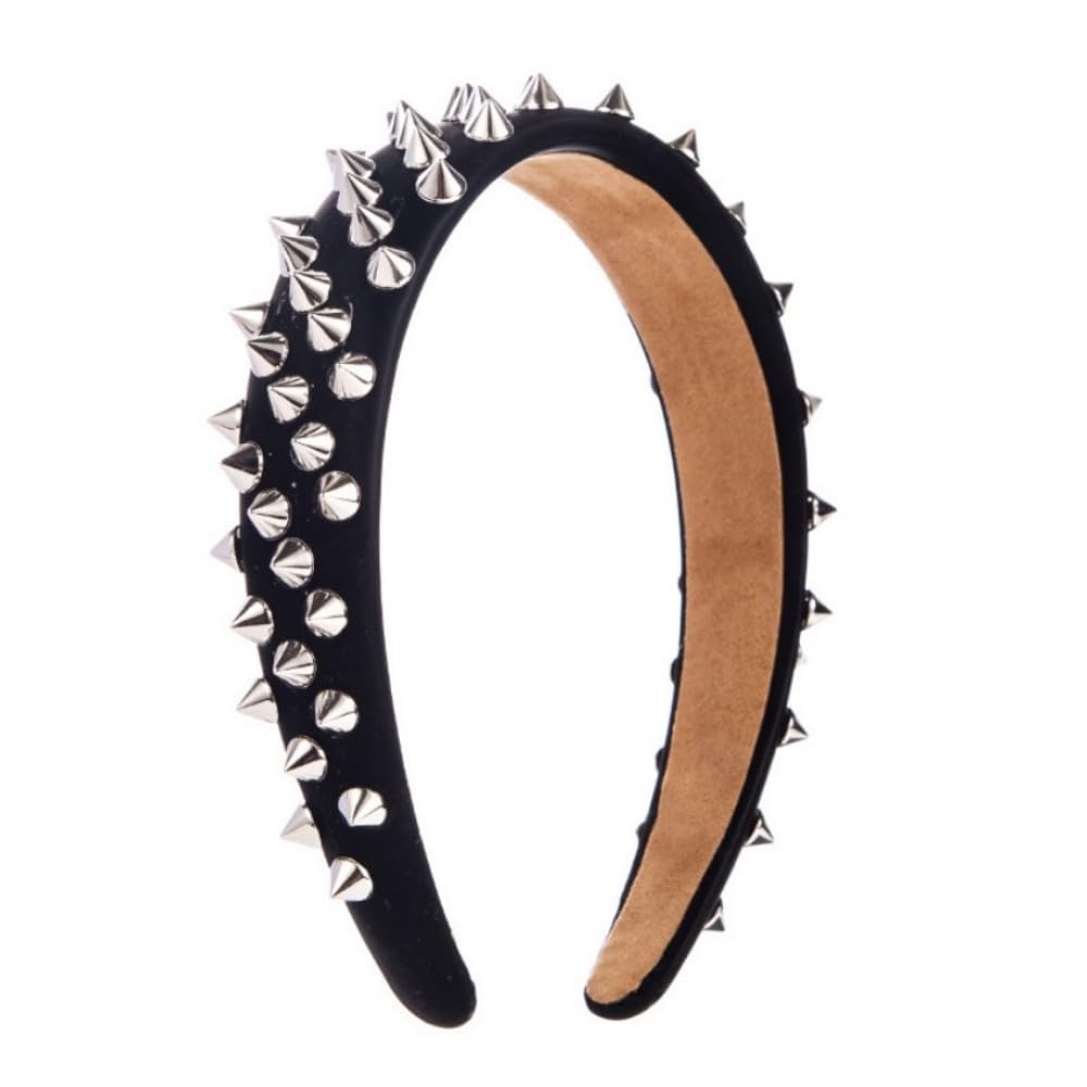 BaBakiak punk studded headband close-up shows bold metallic studs for festival looks