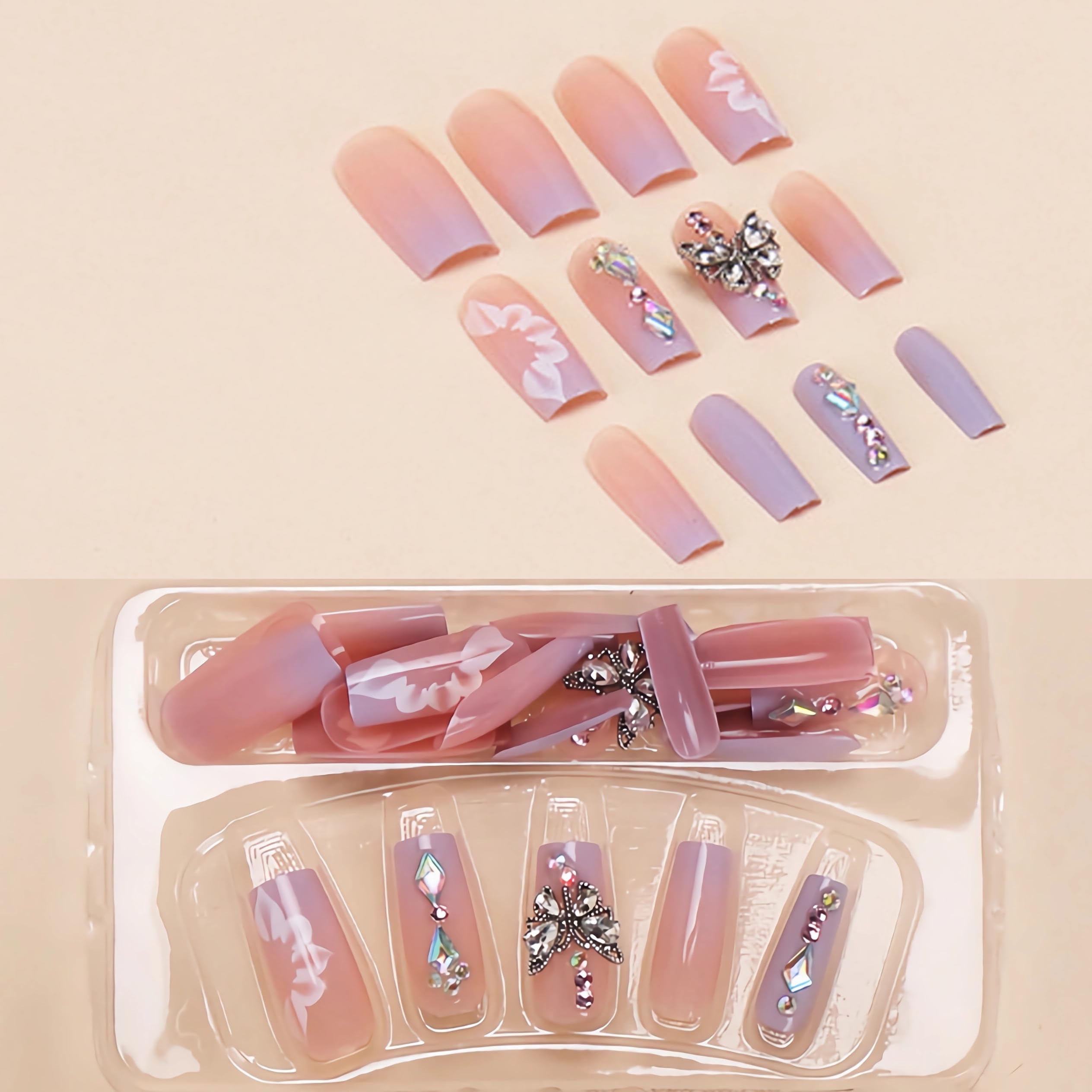 BABALAL glue-on nails kit includes 24 pieces for quick at-home manicure.