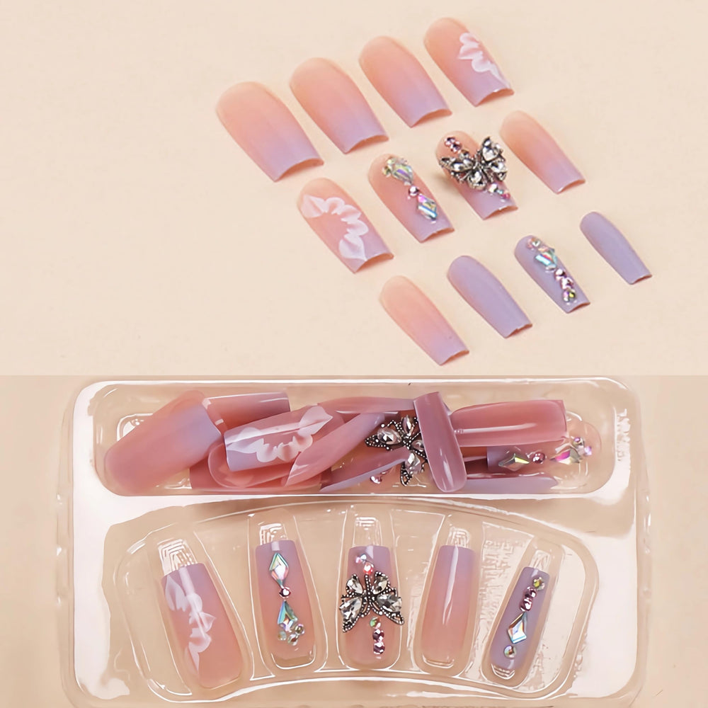 BABALAL glue-on nails kit includes 24 pieces for quick at-home manicure.