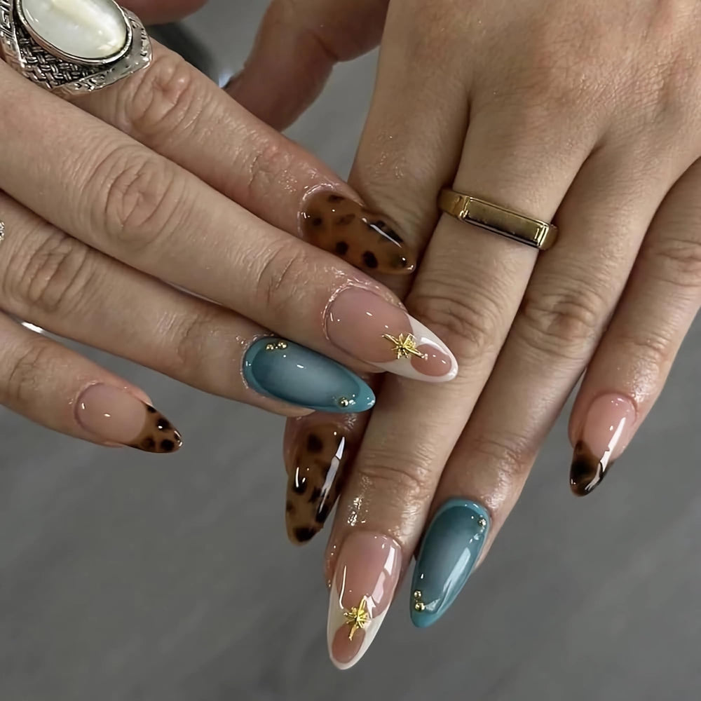 BABALAL press on nails almond medium cheetah print designs for bold style
