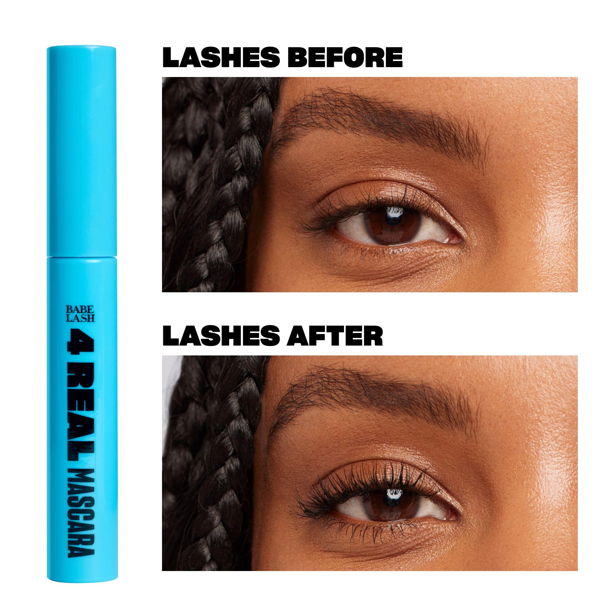 BABE ORIGINAL 4 Real Mascara lifted lashes demonstrate fluttery, defined volume.