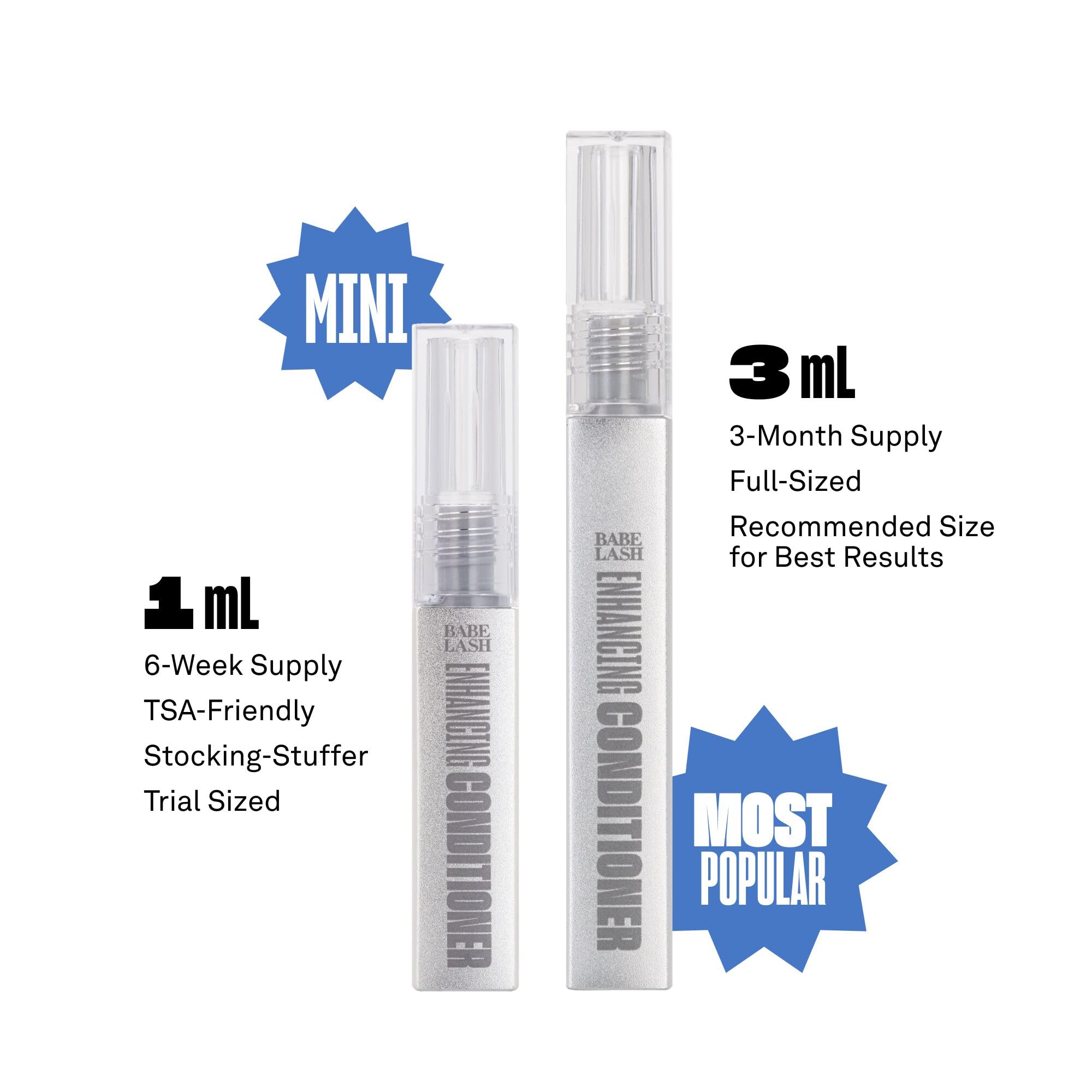 Babe Lash Enhancing Conditioner applied near lash line with closeup view of lashes
