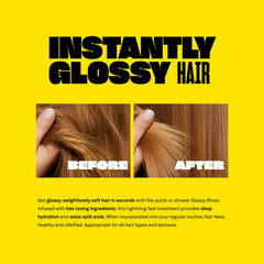BABE ORIGINAL Babe Locks Glossy Rinse dosing steps shown for consistent results after shampoo