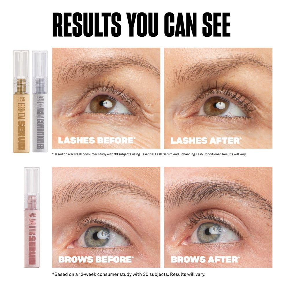 BABE ORIGINAL brow amplifying serum tube demonstrates nourishing brow treatment.