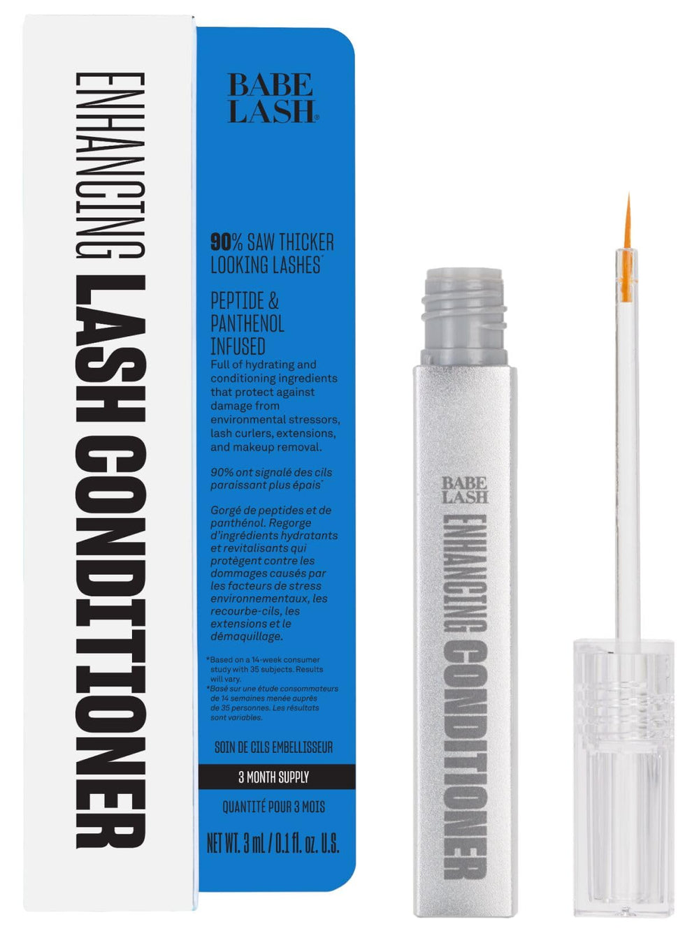 Babe Original Enhancing Lash Conditioner bottle offers a hydrating boost for fuller-looking lashes.