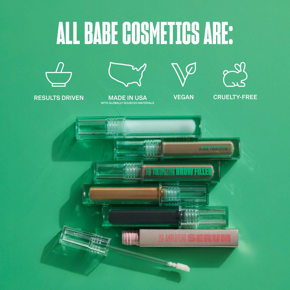 Babe Original Eyebrow Serum close-up highlights nourishing castor oil benefits.