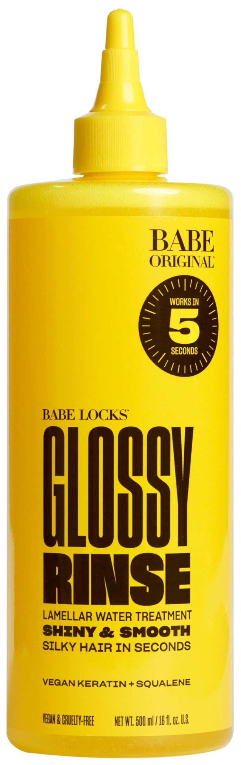BABE ORIGINAL Glossy Rinse bottle viewed for shine-boosting hydration