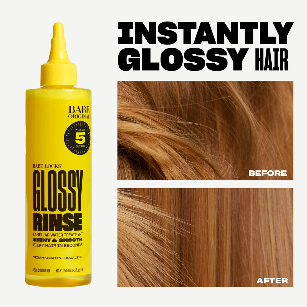 BABE ORIGINAL Glossy Rinse packaging features a 500 mL bottle