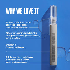 Babe Original lash serum closeup highlights peptides and biotin for conditioning.