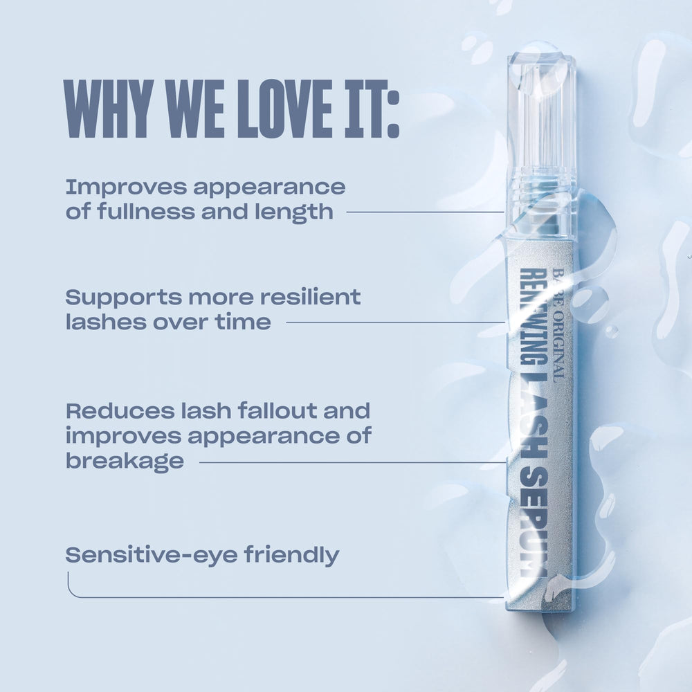BABE ORIGINAL Nourishing botanicals floral extracts image communicates gentle daily lash care.
