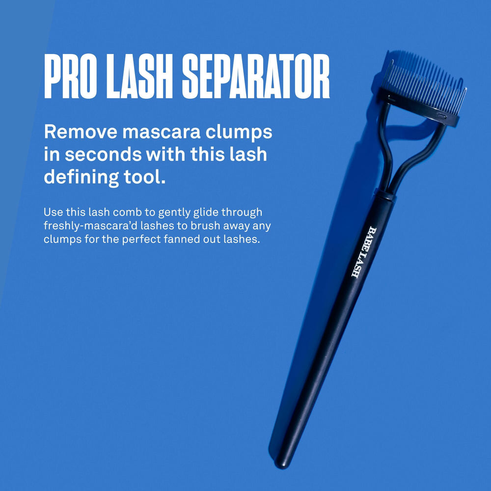 Babe Original Pro Eyelash Separator mascara-glide demonstrates easy, even lash separation after application.
